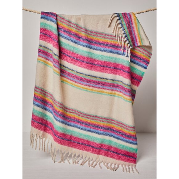🆕 FREE PEOPLE Skye Stripe Fringe Throw Blanket / Ivory - Picture 1 of 6
